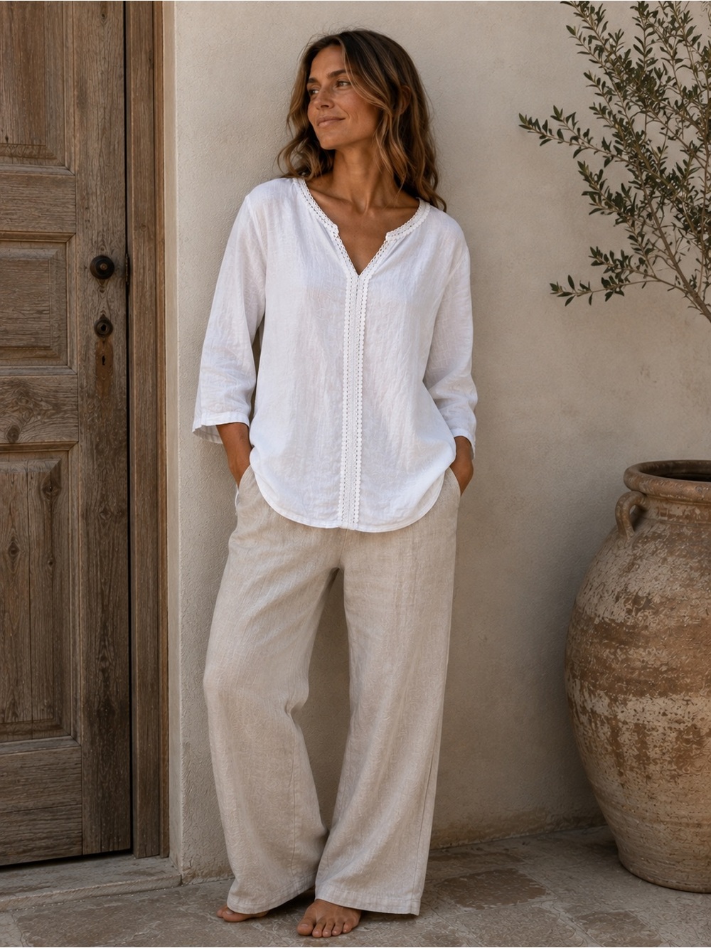 Made in Italy 100% Linen Terzo Millennio White Cream Medium Coastal Lagenlook - Picture 11 of 11